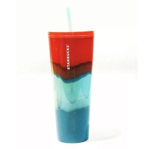 Starbucks 2021 Summer Trio Warm Multi Colors Red Blue Wave Tumbler Summer 24 Oz